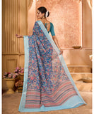 Varanga Blue Linen Designer Saree With Zari Border