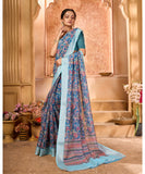 Varanga Blue Linen Designer Saree With Zari Border