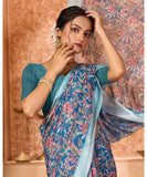 Varanga Blue Linen Designer Saree With Zari Border