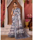 Varanga Grey Linen Designer Saree With Zari Border