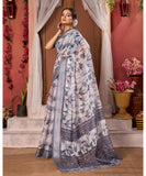 Varanga Grey Linen Designer Saree With Zari Border