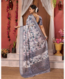 Varanga Grey Linen Designer Saree With Zari Border