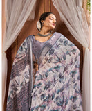 Varanga Grey Linen Designer Saree With Zari Border