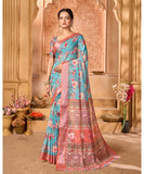 Varanga Blue Linen Designer Saree With Zari Border