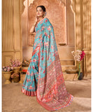 Varanga Blue Linen Designer Saree With Zari Border