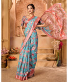 Varanga Blue Linen Designer Saree With Zari Border