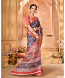 Varanga Blue Cotton Handloom Digital Designer Saree With Zari Border