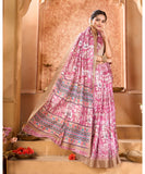 Varanga Pink Cotton Handloom Digital Saree With Zari Border