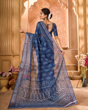 Varanga Dark Blue Linen Designer Saree With Zari Border