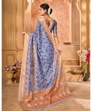 Varanga Blue Linen Designer Saree With Zari Border