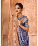 Varanga Blue Linen Designer Saree With Zari Border