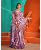 Varanga Light Purple Cotton Handloom Digital Saree With Zari Border