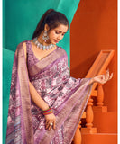 Varanga Light Purple Cotton Handloom Digital Saree With Zari Border