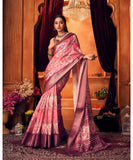 Varanga Pink Linen Saree With Zari Border