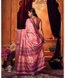 Varanga Pink Linen Saree With Zari Border