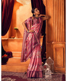 Varanga Pink Linen Saree With Zari Border