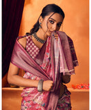 Varanga Pink Linen Saree With Zari Border