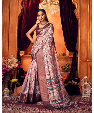 Varanga Light Pink Linen Designer Saree With Zari Border