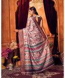 Varanga Light Pink Linen Designer Saree With Zari Border