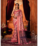 Varanga Pink Cotton Handloom Digital Saree With Zari Border