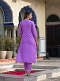 Varanga Lavender Thread Embroidered Kurta Paired With Tonal Bottom And Dupatta