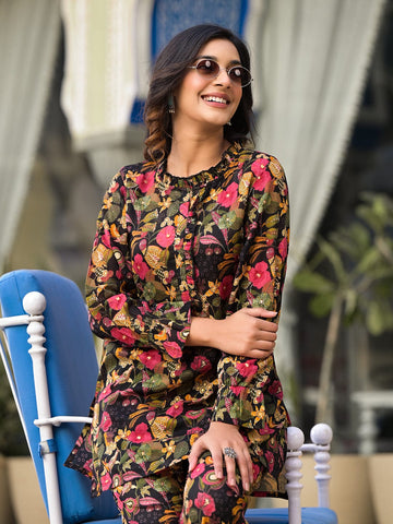 KSUT Women Black Floral Printed Co-Ord Set