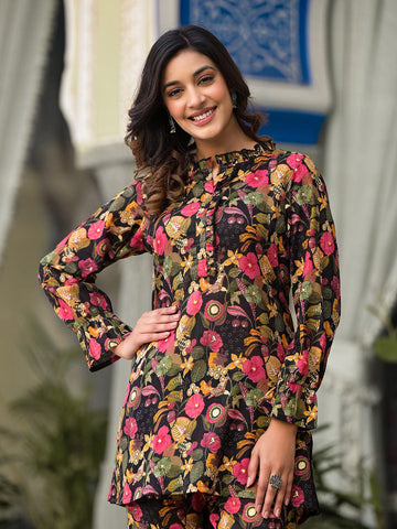 KSUT Women Black Floral Printed Co-Ord Set