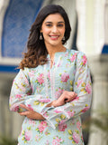 Varanga Women Sea Green Kota Check Floral Printed Kurta With Bottom