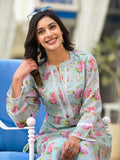 Varanga Women Sea Green Kota Check Floral Printed Kurta With Bottom