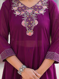 Varanga Women Purple A-Line Embroidered Kurta Paired With Top And Sharara
