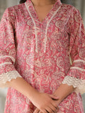 Varanga Women Peach Paisley Printed Lace Embellished  A-Line Kurta