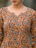 Varanga Women Brown Floral Printed Straight Kurta With Three Quarter Sleeves