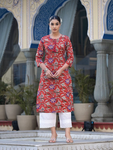 Varanga Women Maroon Round Neck With Drawstring And Embellished With Sequins Straight Kurta