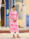 Varanga Women Pink Shibori Straight  Kurta With Embroidered Neckline