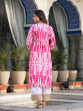 Varanga Women Pink Shibori Straight Kurta With Embellished Round Neck Js Vkur1028
