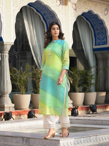 Varanga Women Leheriya Printed Straight Kurta With Mandarin Collar