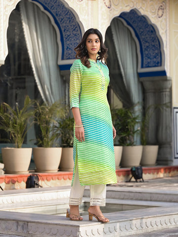 Varanga Women Leheriya Printed Straight Kurta With Mandarin Collar