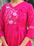Varanga Women Pink & White Leheriya Printed Angrakha Kurta With Embroidery
