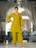 Varanga Women Green Embroidered V-Neck With Flared Sleeves Co-Ord Sets