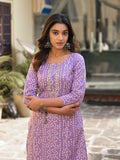 Varanga Women Lavender & White Bandhani Printed Gotta Patti Cotton Straight Kurta