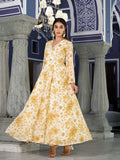 Varanga Women Off White Floral Printed , Full Sleeves Angrakha Style Kurta