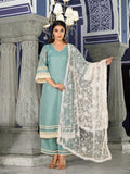 Varanga Women Sea  Green Kota Check Embellished With Cotton Lace Straight  Kurta Paired With Bottom And Dupatta