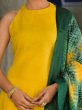 Varanga yellow solid kurta paired with tonal bottom and printed bhagalpuri dupatta