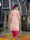 Varanga Cream lehariya, gota embellishment straight kurta paired with contrast bottom and contrast dupatta