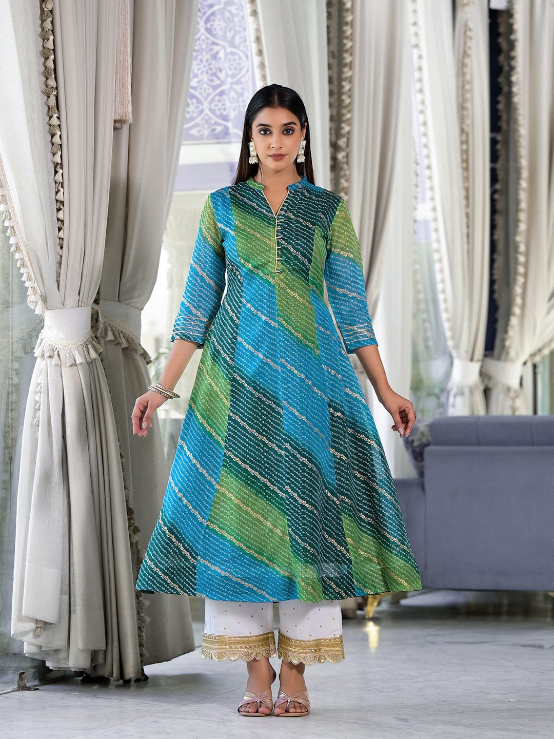 Cotton Collar Neck Anarkali Kurti Women Formal Wear Lightweight