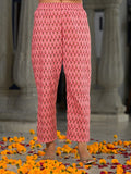 Varanga Pink floral printed a-line kurta with side slits paired with tonal bottom and dupatta