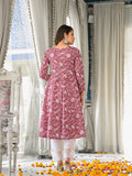 Varanga Women Mauve Floral Printed Full Sleeves Anarkali Kurta With Flared Hem Js Vkur1167