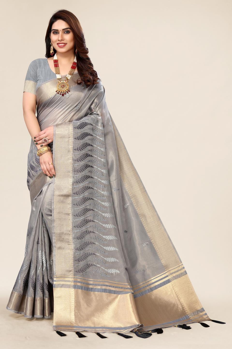 Ethnic Motifs Zari Woven Design Banarasi Saree