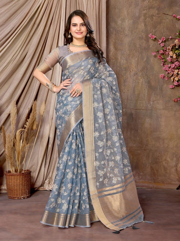 Ethnic Motifs Zari Woven Design Banarasi Saree
