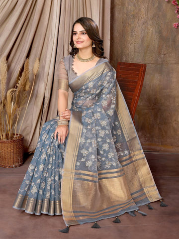 Ethnic Motifs Zari Woven Design Banarasi Saree